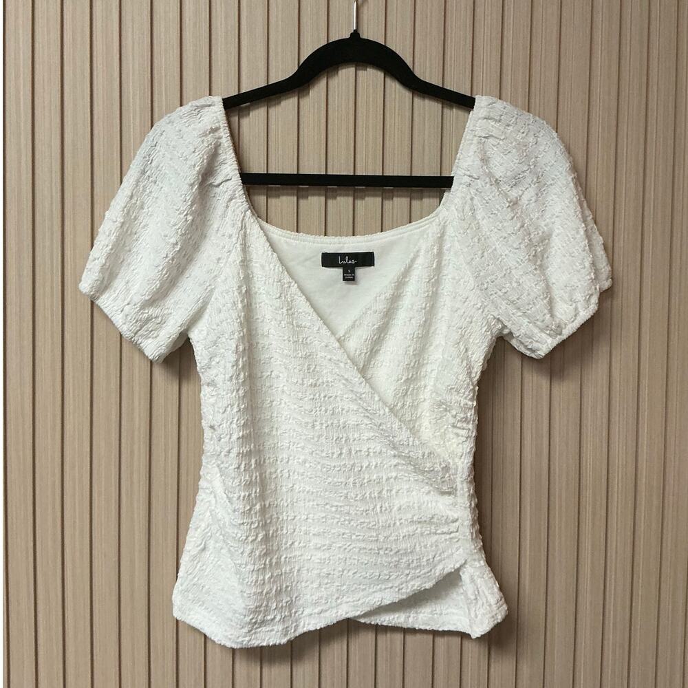 Lulus Sensibly Sweet White Textured Puff Sleeve Top Women’s Size S